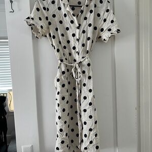 Polka Dot Linen Button-Up Dress